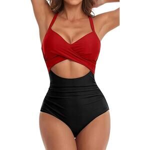 NWT Eomenie Women's Deep V-Neck Ruffle Monokini One Piece Swimsuit Size XL